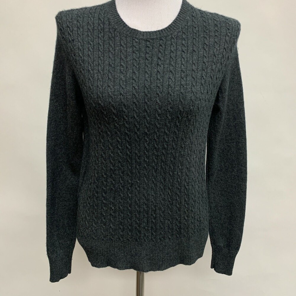 Christian Berg Cable Sweater Small Medium Gray Round‎ Neck 100% Cashmere
